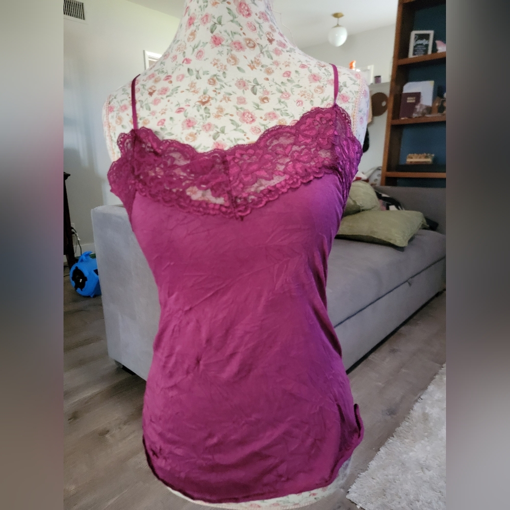 Women's Purple Lace Trim Cami Top-.size Medium